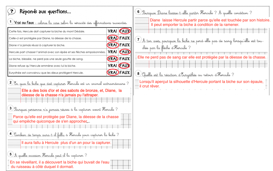 Les 12 Travaux D Hercule Questionnaire Cm2