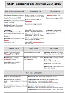 Calendrier des activités 2014 2015